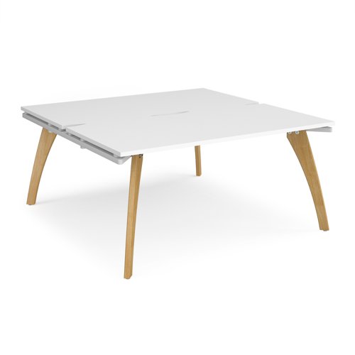 Fuze starter units back to back 1600mm x 1600mm with oak legs - white underframe, white top Bench Desking FZ1616-SB-WH-WH