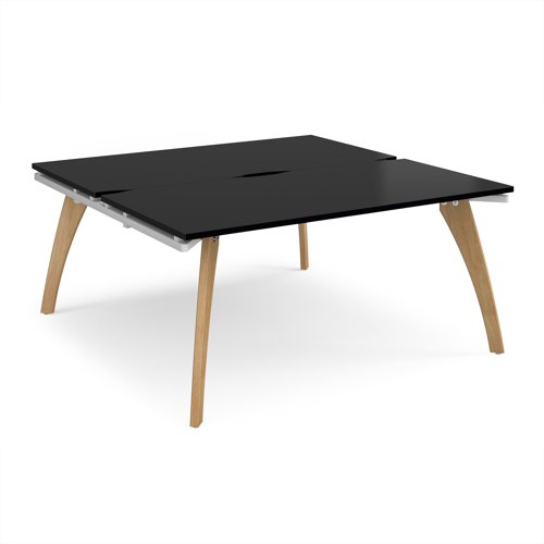 Fuze back to back desks 1600mm x 1600mm with oak legs - white underframe, black top