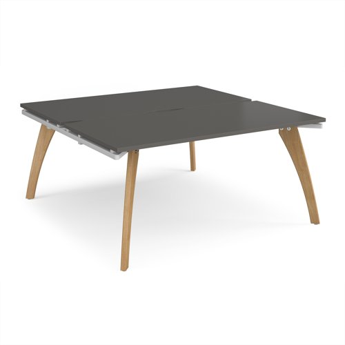Fuze back to back desks 1600mm x 1600mm with oak legs - white underframe, storm grey top