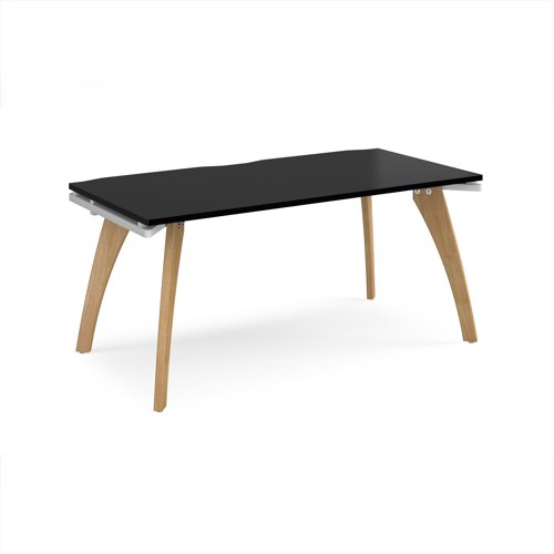 Fuze single desk 1600mm x 800mm with oak legs - white underframe, black top