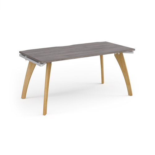 Fuze single desk 1600mm x 800mm with oak legs - white underframe, grey oak top FZ168-WH-GO Buy online at Office 5Star or contact us Tel 01594 810081 for assistance