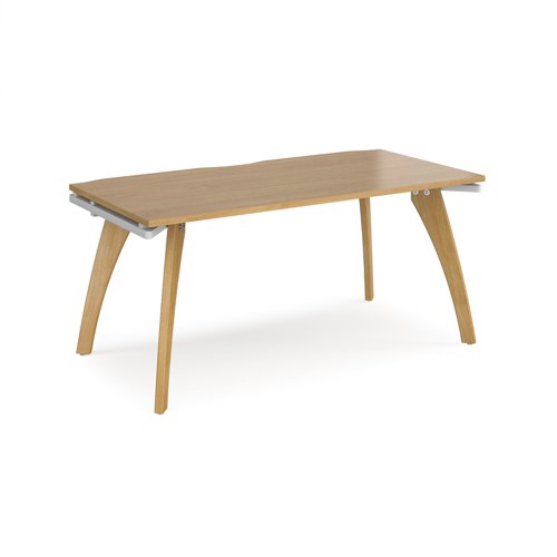 Fuze single desk 1600mm x 800mm with oak legs - white underframe, oak top FZ168-WH-O Buy online at Office 5Star or contact us Tel 01594 810081 for assistance