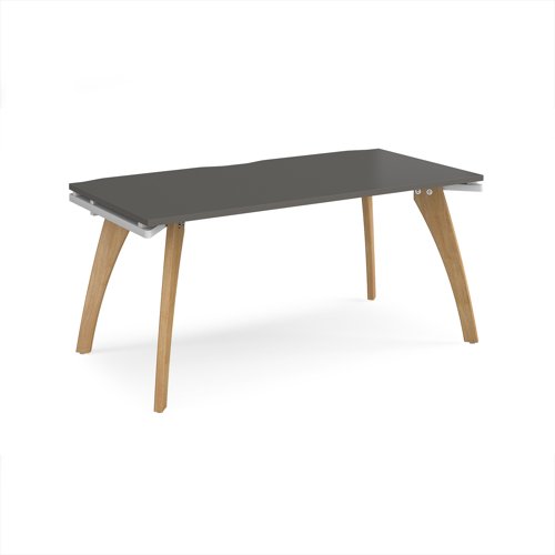 Fuze single desk 1600mm x 800mm with oak legs - white underframe, storm grey top