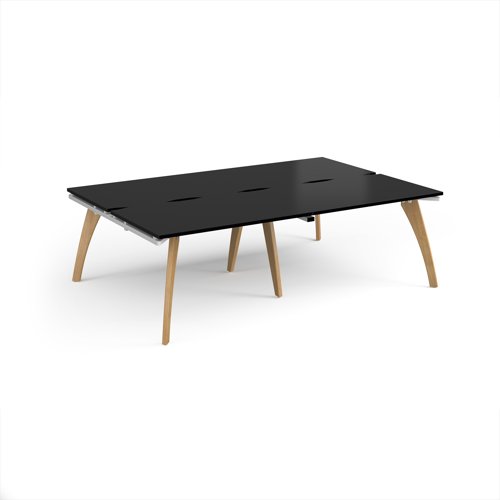 Fuze double back to back desks 2400mm x 1600mm with oak legs - white underframe, black top