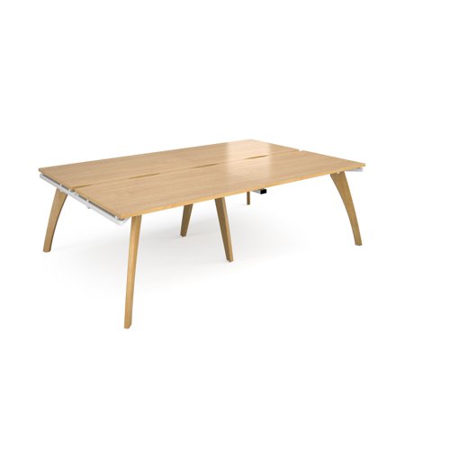 Fuze double back to back desks 2400mm x 1600mm with oak legs - white underframe, oak top FZ2416-WH-O Buy online at Office 5Star or contact us Tel 01594 810081 for assistance