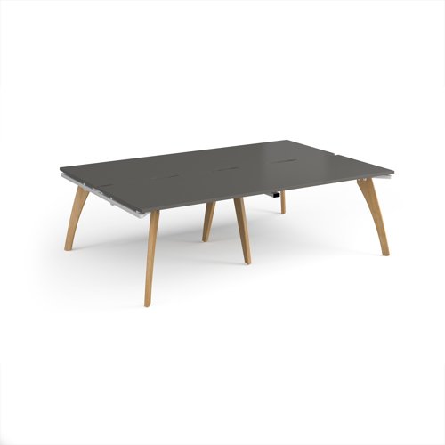 Fuze double back to back desks 2400mm x 1600mm with oak legs - white underframe, storm grey top