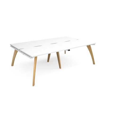 Fuze double back to back desks 2400mm x 1600mm with oak legs - white underframe, white top FZ2416-WH-WH Buy online at Office 5Star or contact us Tel 01594 810081 for assistance