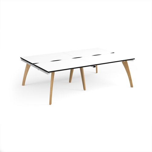 Fuze double back to back desks 2400mm x 1600mm with oak legs - white underframe, white top, black edge