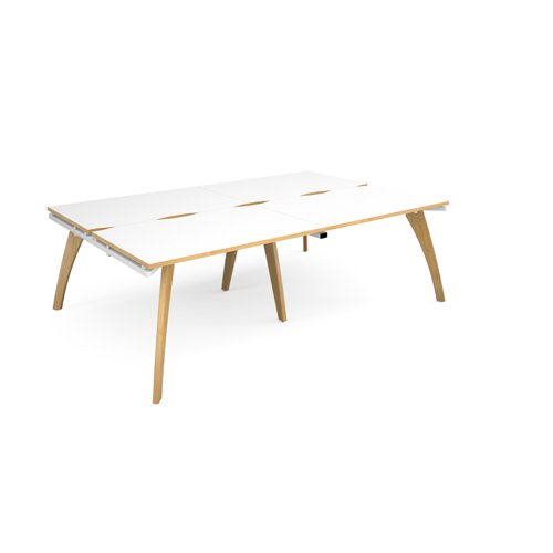 Fuze double back to back desks 2400mm x 1600mm with oak legs - white underframe, white top with oak edging FZ2416-WH-WO Buy online at Office 5Star or contact us Tel 01594 810081 for assistance