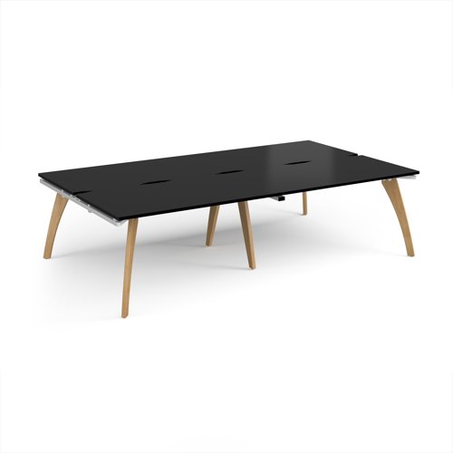 Fuze double back to back desks 2800mm x 1600mm with oak legs - white underframe, black top