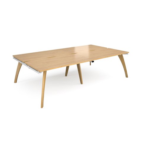 Fuze double back to back desks 2800mm x 1600mm with oak legs - white underframe, oak top