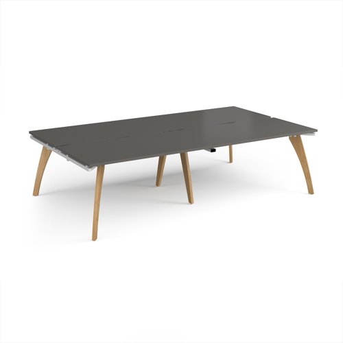 Fuze double back to back desks 2800mm x 1600mm with oak legs - white underframe, storm grey top