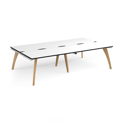 Fuze double back to back desks 2800mm x 1600mm with oak legs - white underframe, white top, black edge