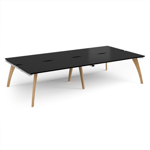 Fuze double back to back desks 3200mm x 1600mm with oak legs - white underframe, black top