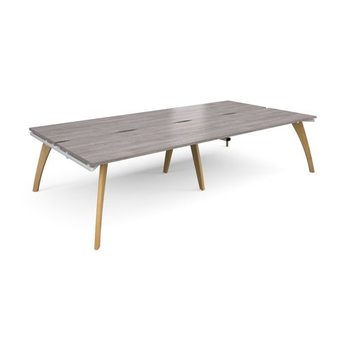 Fuze double back to back desks 3200mm x 1600mm with oak legs - white underframe, grey oak top FZ3216-WH-GO Buy online at Office 5Star or contact us Tel 01594 810081 for assistance
