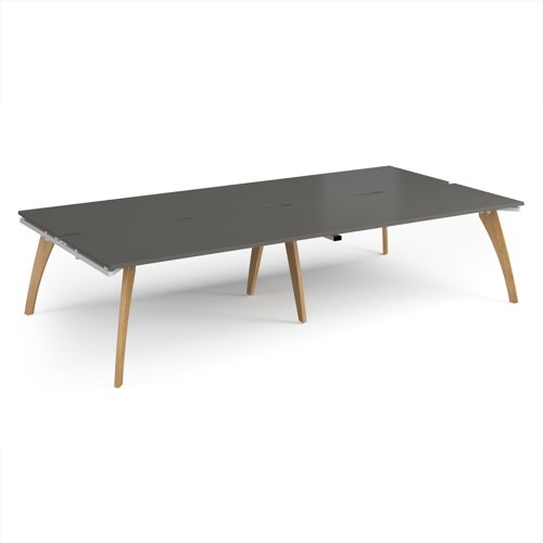 Fuze double back to back desks 3200mm x 1600mm with oak legs - white underframe, storm grey top