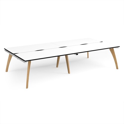 Fuze double back to back desks 3200mm x 1600mm with oak legs - white underframe, white top, black edge