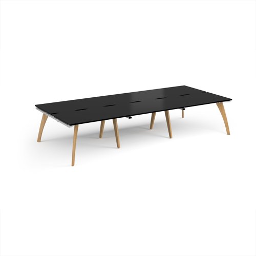 Fuze triple back to back desks 3600mm x 1600mm with oak legs - white underframe, black top