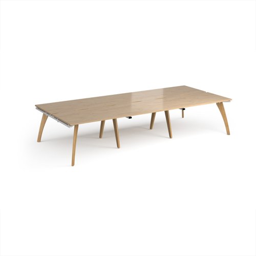 Fuze triple back to back desks 3600mm x 1600mm with oak legs - white underframe, kendal oak top
