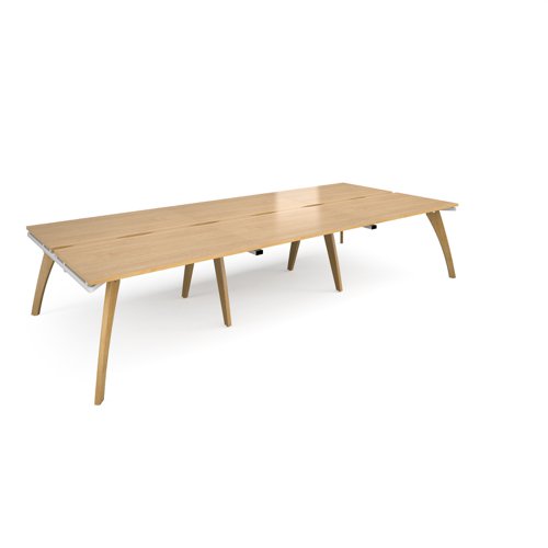 Fuze triple back to back desks 3600mm x 1600mm with oak legs - white underframe, oak top