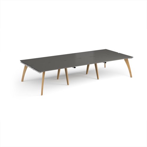 Fuze triple back to back desks 3600mm x 1600mm with oak legs - white underframe, storm grey top