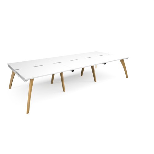 Fuze triple back to back desks 3600mm x 1600mm with oak legs - white underframe, white top FZ3616-WH-WH Buy online at Office 5Star or contact us Tel 01594 810081 for assistance