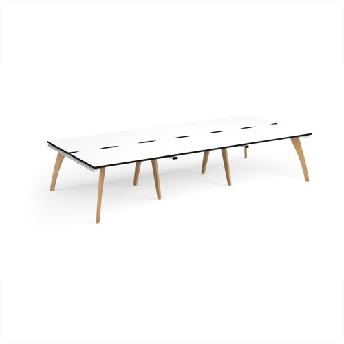 Fuze triple back to back desks 3600mm x 1600mm with oak legs - white underframe, white top, black edge