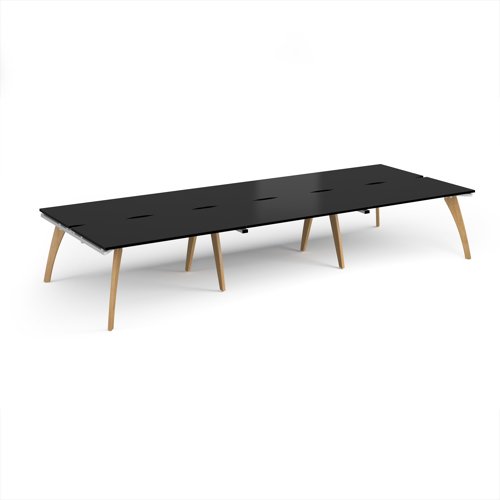Fuze triple back to back desks 4200mm x 1600mm with oak legs - white underframe, black top
