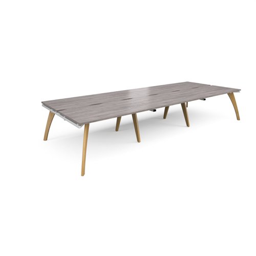 Fuze triple back to back desks 4200mm x 1600mm with oak legs - white underframe, grey oak top FZ4216-WH-GO Buy online at Office 5Star or contact us Tel 01594 810081 for assistance