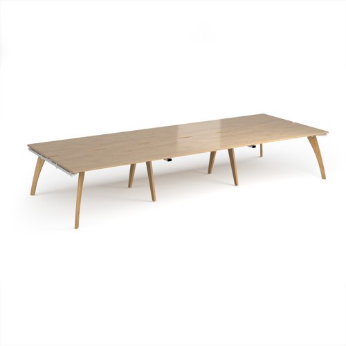 Fuze triple back to back desks 4200mm x 1600mm with oak legs - white underframe, kendal oak top