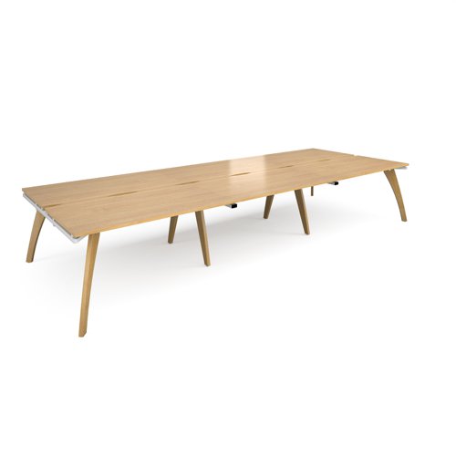 Fuze triple back to back desks 4200mm x 1600mm with oak legs - white underframe, oak top FZ4216-WH-O Buy online at Office 5Star or contact us Tel 01594 810081 for assistance