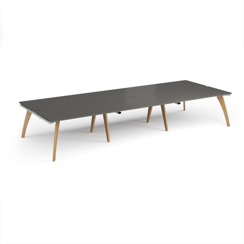 Fuze triple back to back desks 4200mm x 1600mm with oak legs - white underframe, storm grey top
