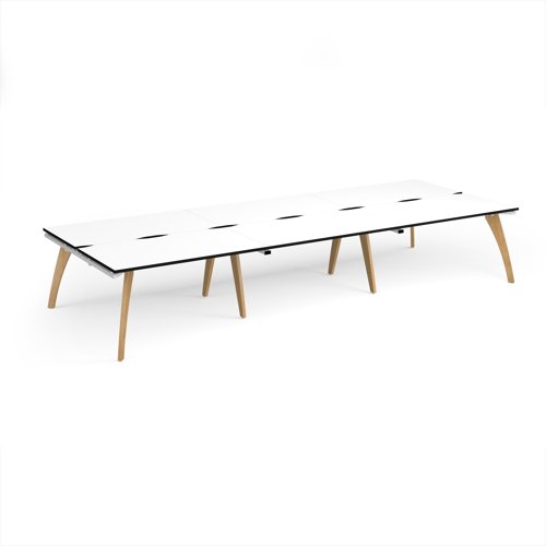 Fuze triple back to back desks 4200mm x 1600mm with oak legs - white underframe, white top, black edge