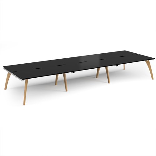 Fuze triple back to back desks 4800mm x 1600mm with oak legs - white underframe, black top