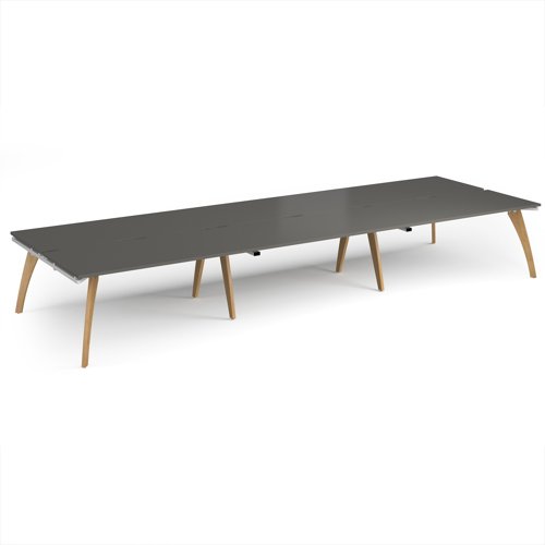 Fuze triple back to back desks 4800mm x 1600mm with oak legs - white underframe, storm grey top