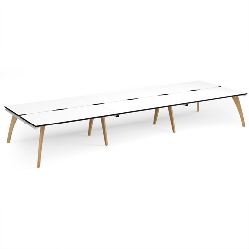 Fuze triple back to back desks 4800mm x 1600mm with oak legs - white underframe, white top, black edge