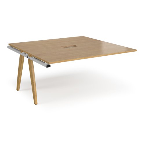Fuze boardroom table add on unit 1600mm x 1600mm with central cutout 272mm x 132mm with oak legs - white underframe, oak top