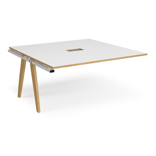 Fuze boardroom table add on unit 1600mm x 1600mm with central cutout 272mm x 132mm with oak legs - white underframe, white top with oak edge (Made-to-order 4 - 6 week lead time)