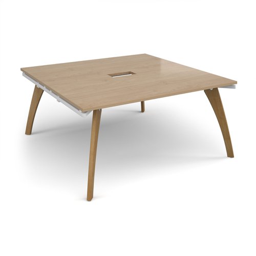 Fuze square boardroom table 1600mm x 1600mm with central cutout 272mm x 132mm with oak legs - white underframe, kendal oak top
