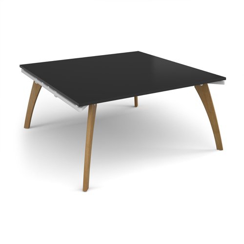 Fuze square boardroom table 1600mm x 1600mm with oak legs - white underframe, black top