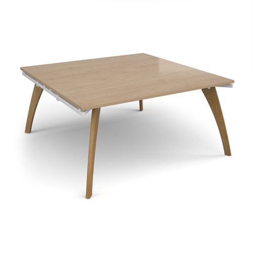 Fuze square boardroom table 1600mm x 1600mm with oak legs - white underframe, kendal oak top