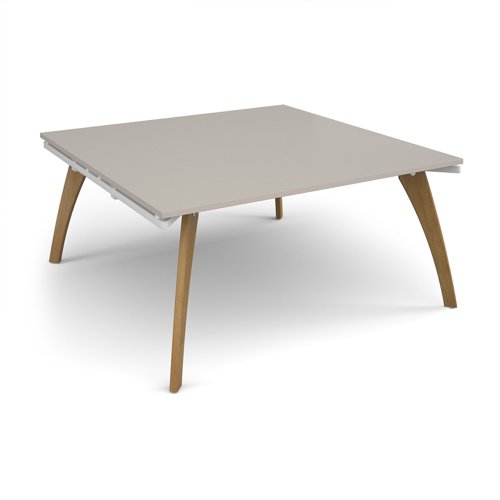 Fuze square boardroom table 1600mm x 1600mm with oak legs - white underframe, light grey top
