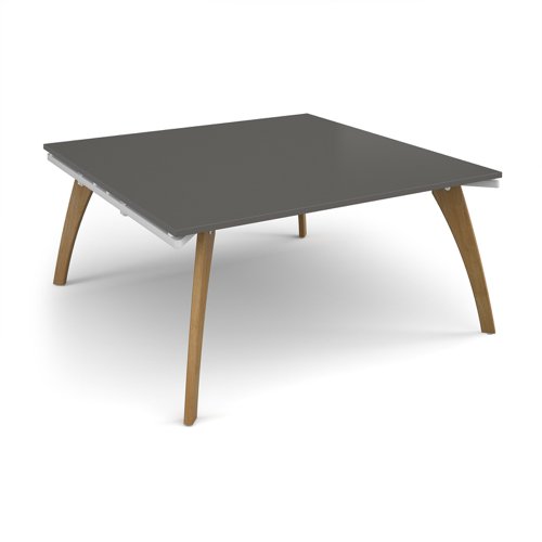 Fuze square boardroom table 1600mm x 1600mm with oak legs - white underframe, onyx grey top