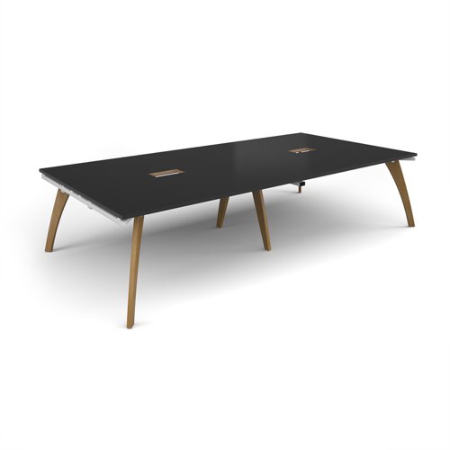 Fuze rectangular boardroom table 3200mm x 1600mm with 2 cutouts 272mm x 132mm with oak legs - white underframe, black top