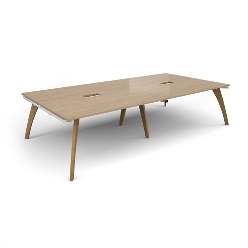 Fuze rectangular boardroom table 3200mm x 1600mm with 2 cutouts 272mm x 132mm with oak legs - white underframe, kendal oak top