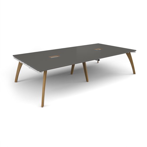Fuze rectangular boardroom table 3200mm x 1600mm with 2 cutouts 272mm x 132mm with oak legs - white underframe, onyx grey top