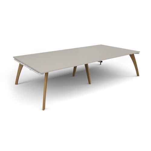 Fuze rectangular boardroom table 3200mm x 1600mm with oak legs - white underframe, light grey top