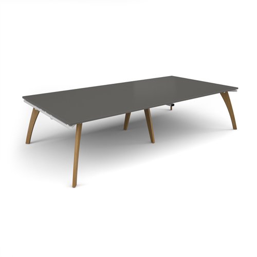 Fuze rectangular boardroom table 3200mm x 1600mm with oak legs - white underframe, onyx grey top