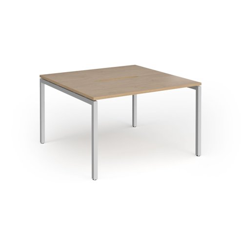 Connex Goal-Post 1200 x 1200 x 725mm Back to Back Desk (2 x 1200mm) - Silver Frame / Kendal Oak Top