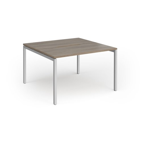 Connex Goal-Post 1200 x 1200 x 725mm Back to Back Desk (2 x 1200mm) - Silver Frame / Nebraska Oak Top